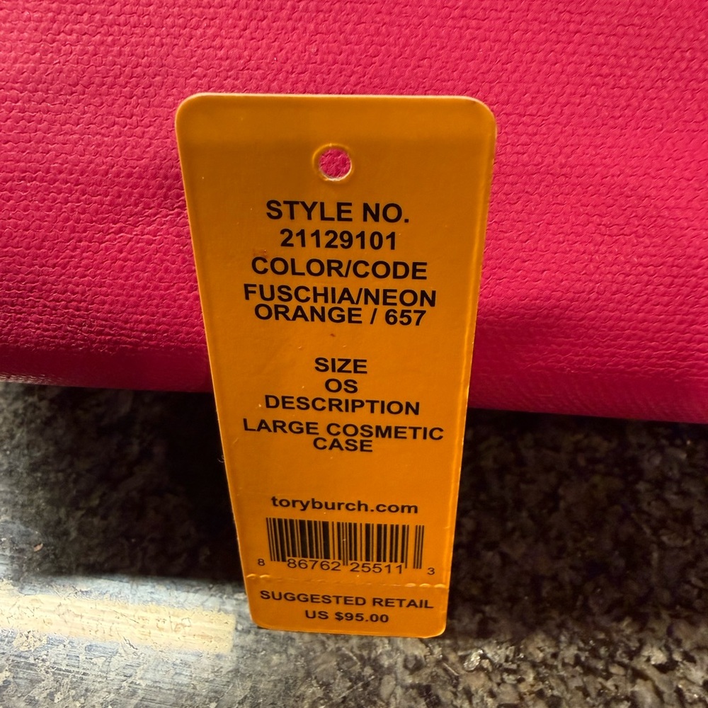 Tory Burch Vibrant Orange and Pink large cosmetic case - Picture 2 of 4